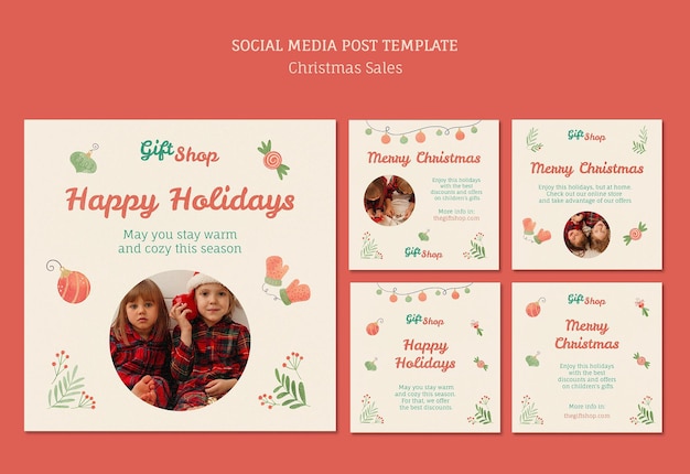 Gratis PSD instagram-berichtenverzameling voor kerstuitverkoop met kinderen