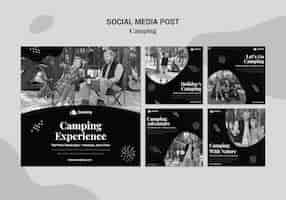 Gratis PSD instagram monochrome posts-collectie voor kamperen met een stel