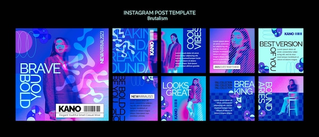 Gratis PSD instagram plaatst collectie in brutalistische stijl