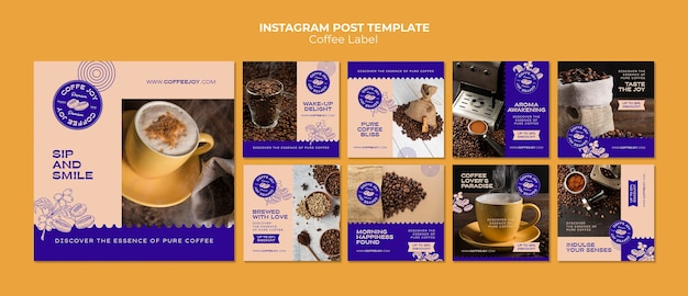 Gratis PSD instagram postcollectie voor koffielabel