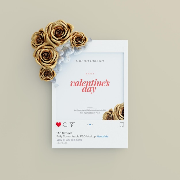 Gratis PSD instagram-postmodel met valentijnsvibes versierd met schattige rozen en liefdesharten