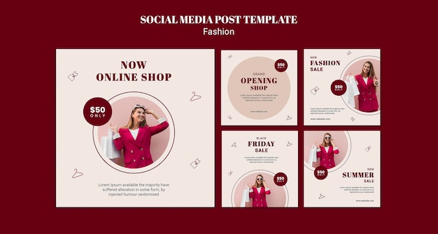 Gratis PSD instagram posts collectie voor fashion sale met dames- en boodschappentassen