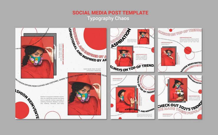 PSD Gratis instagram posts collection for fashion trends with woman wearing face mask