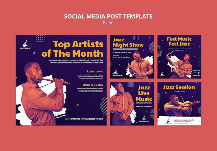 PSD Gratis instagram posts collection for jazz music event
