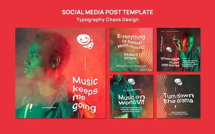 PSD Gratis instagram posts collection for music with man and fog