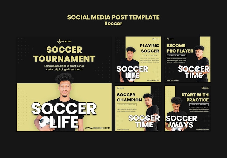 PSD Gratis instagram posts collection for soccer with male player