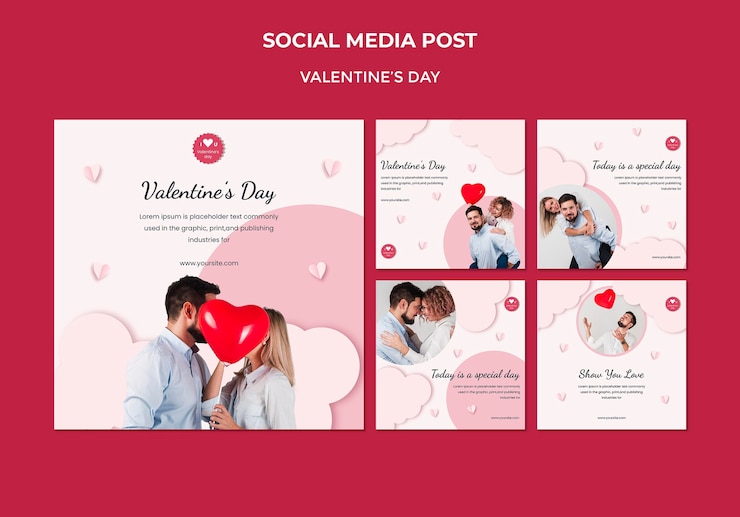 PSD Gratis instagram posts collection for valentine's day with couple in love
