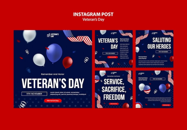 Gratis PSD instagram-posts over de viering van veteran's day