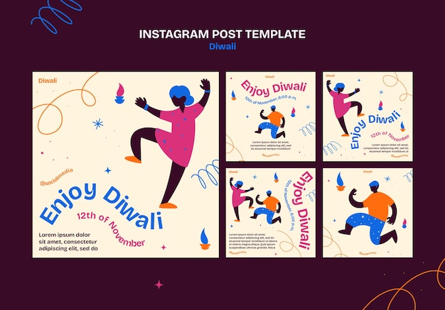 Gratis PSD instagram-posts over het vieren van diwali