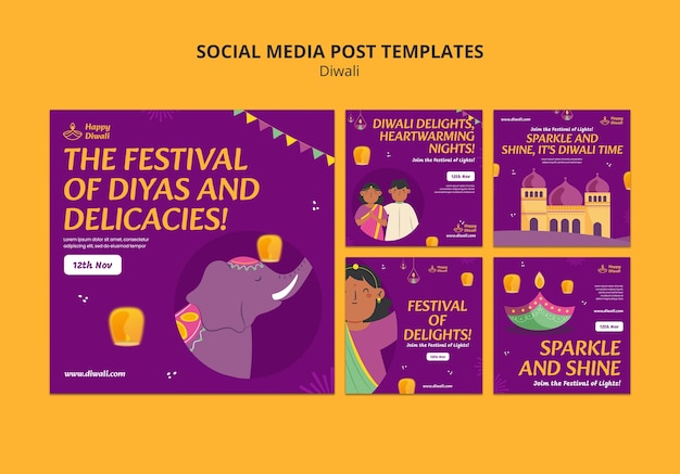 Gratis PSD instagram-posts over het vieren van diwali