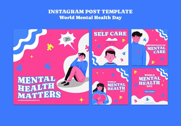 Gratis PSD instagram-posts voor de werelddag voor de geestelijke gezondheid