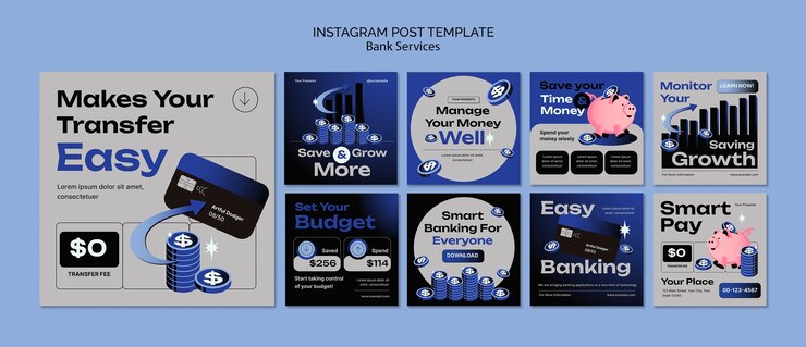 Gratis PSD instagram-postsjabloon voor bankdiensten