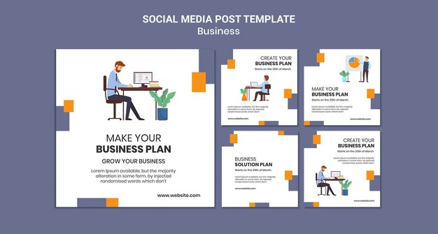 Instagram-postverzameling voor bedrijf met creatief businessplan