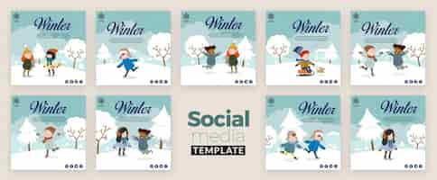 Gratis PSD instagram-postverzameling voor de winter met kinderen