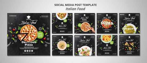 Gratis PSD instagram postverzameling voor traditioneel italiaans eten restaurant