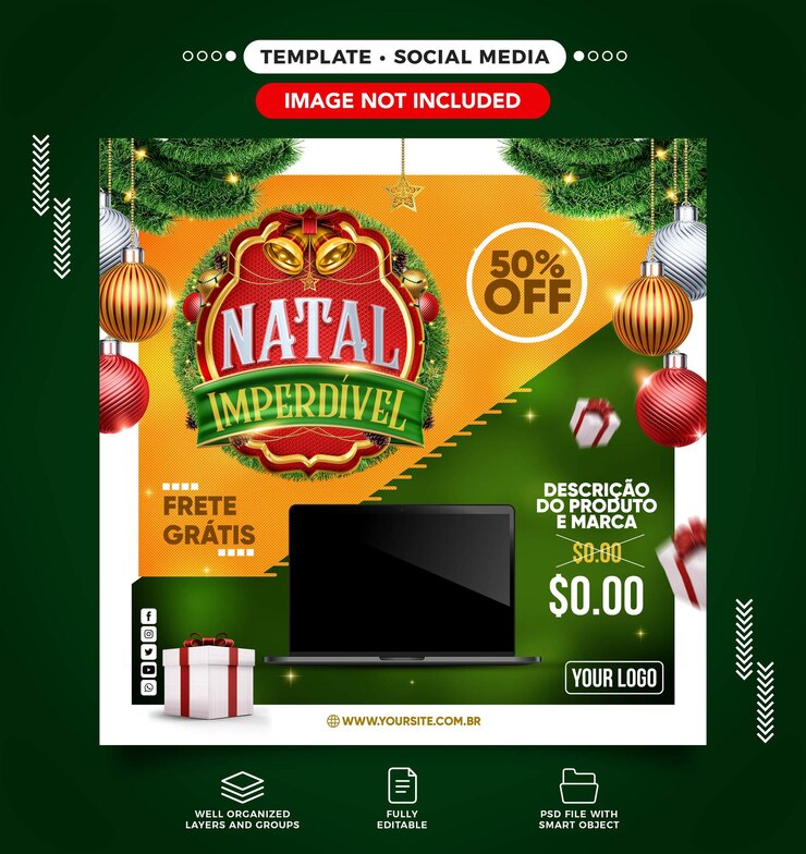 PSD gratuito instagram de redes sociales ineludible feed navideño para ventas de electrónica