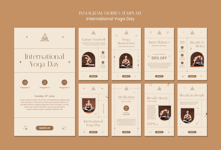 Gratis PSD instagram-verhalen op internationale yogadag