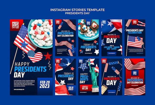 Gratis PSD instagram-verhalen over de viering van presidentendag
