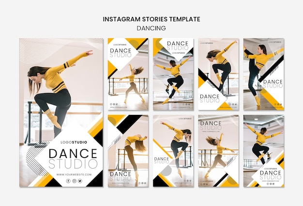 Gratis PSD instagram verhalen sjabloon met dansstudio