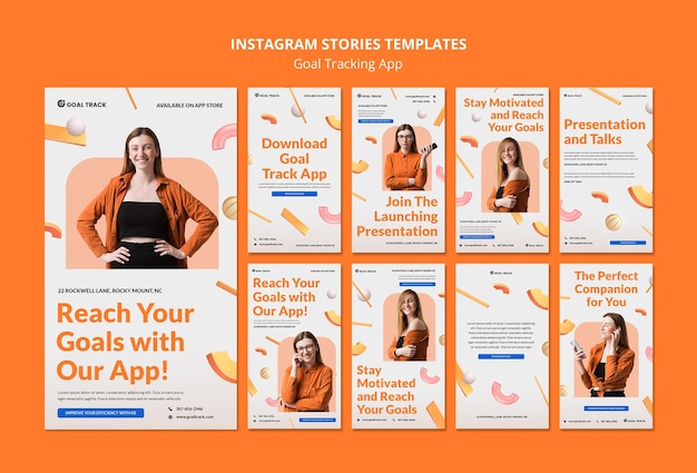Gratis PSD instagram-verhalen van app voor het volgen van doelen