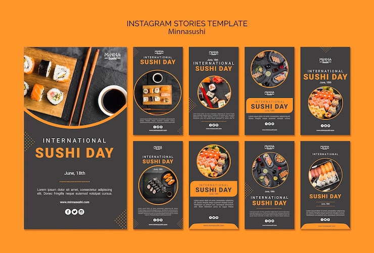 Gratis PSD instagram verhalencollectie voor internationale sushidag