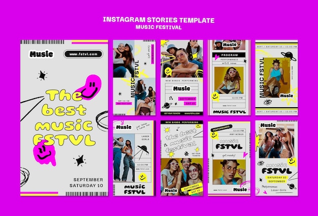 Gratis PSD instagram-verhalencollectie voor muziekfestival