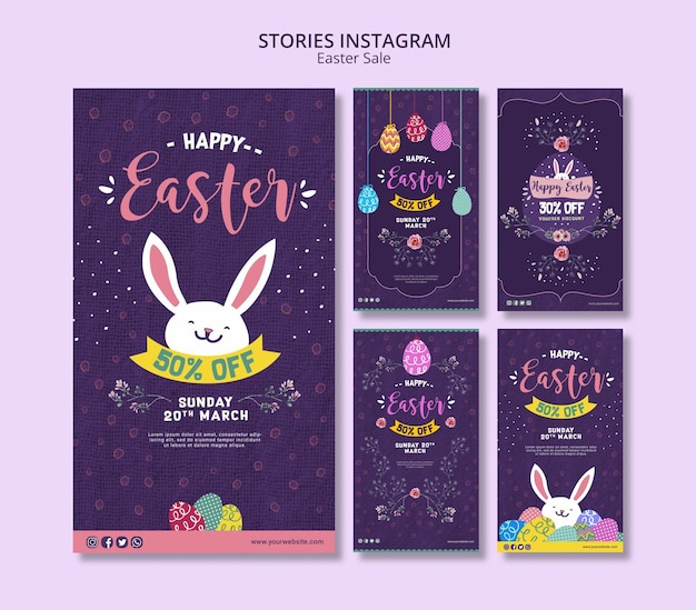 Gratis PSD instagram verhalensjabloon met pasen-verkoop