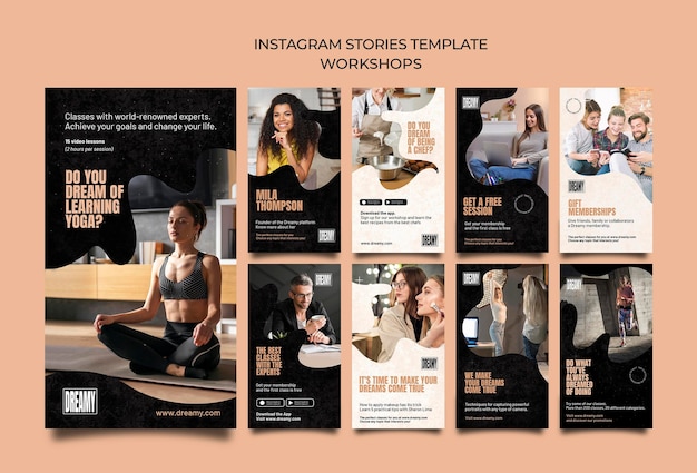 Gratis PSD instagram-verhalenverzameling voor professionele workshops en lessen