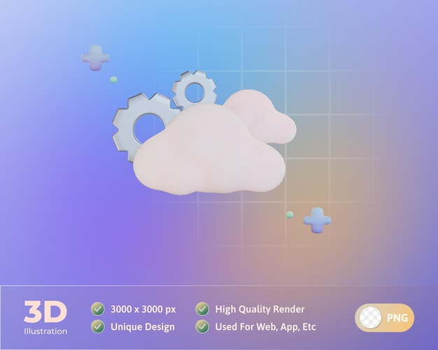 Instellingen voor cloudopslag 3d illustratie