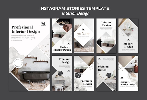 Interieur ontwerp instagram verhalen sjabloon Premium Psd