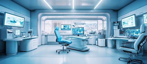Interior de la oficina médica moderna con el lugar de trabajo de doctor39s IA generativa