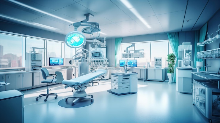 PSD gratuito interior de la oficina médica moderna con el lugar de trabajo de doctor39s ia generativa