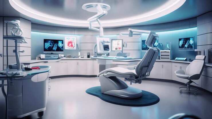 PSD gratuito interior de la oficina médica moderna con el lugar de trabajo de doctor39s ia generativa