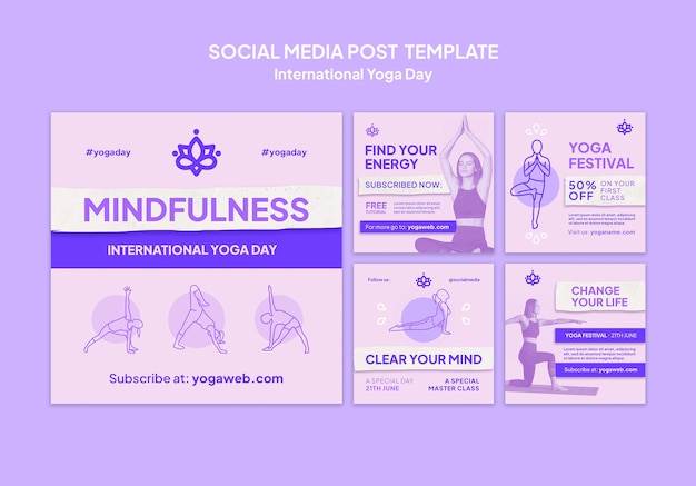 International yoga day instagram posts collectie met persoon die yoga beoefent