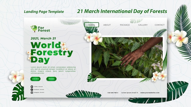 Internationale dag van de bestemmingspagina van bossen