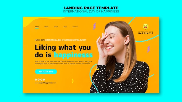 Gratis PSD internationale dag van geluk bestemmingspagina sjabloon