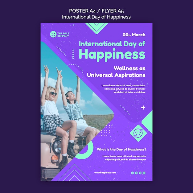 Gratis PSD internationale dag van geluk flyer-sjabloon