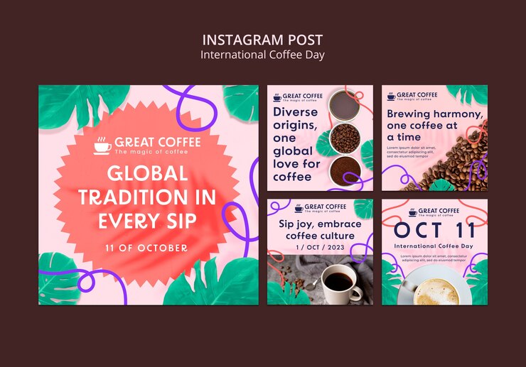 Gratis PSD internationale koffiedag instagram-berichten
