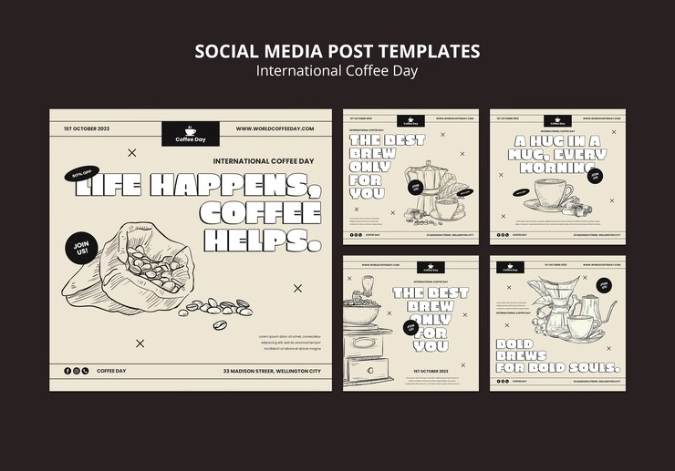 Gratis PSD internationale koffiedag instagram posts