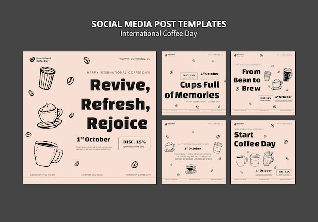 Gratis PSD internationale koffiedag instagram posts