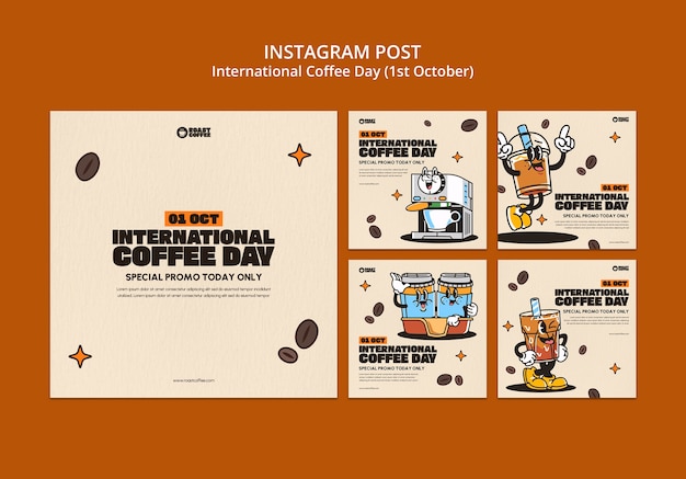 Gratis PSD internationale koffiedag instagram posts