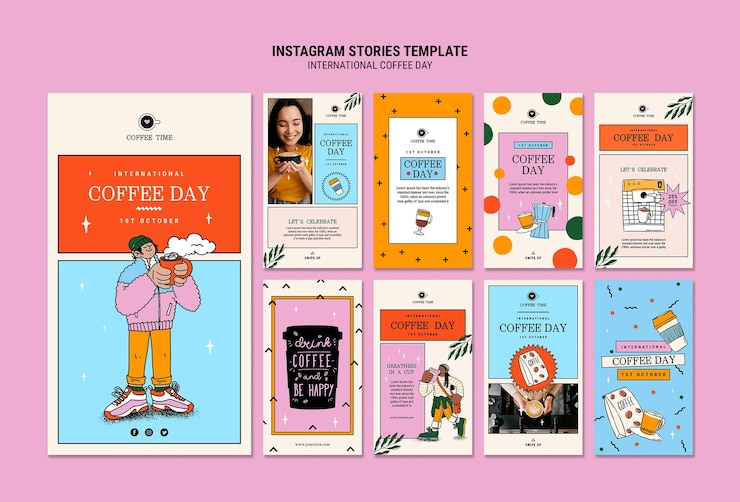 Gratis PSD internationale koffiedag instagram verhalencollectie
