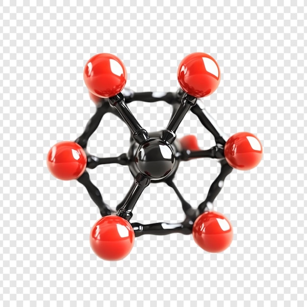 Intrigante estructura molecular Esferas rojas y negras conectadas Diseño intrincado Ciencia