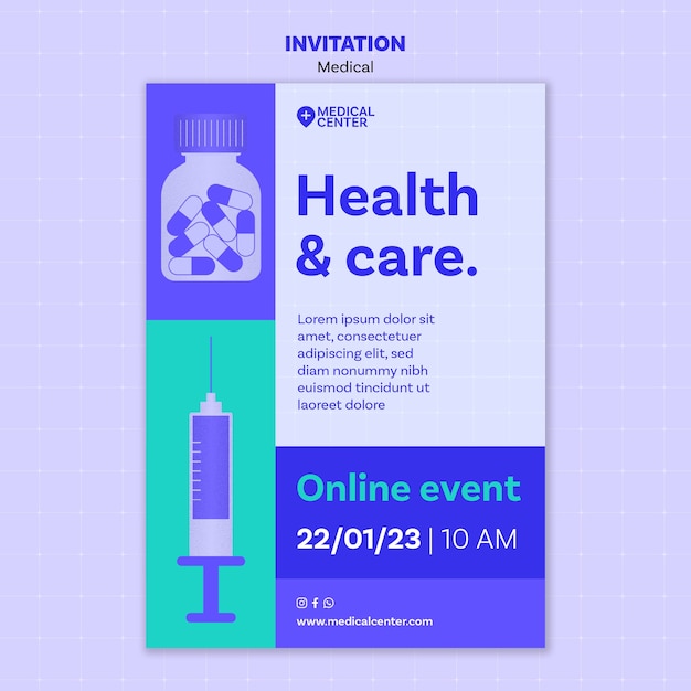 PSD gratuito invitación de atención médica de diseño plano