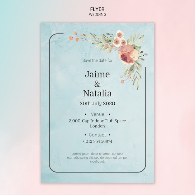 PSD gratuito invitación de boda flyer con acuarelas flores