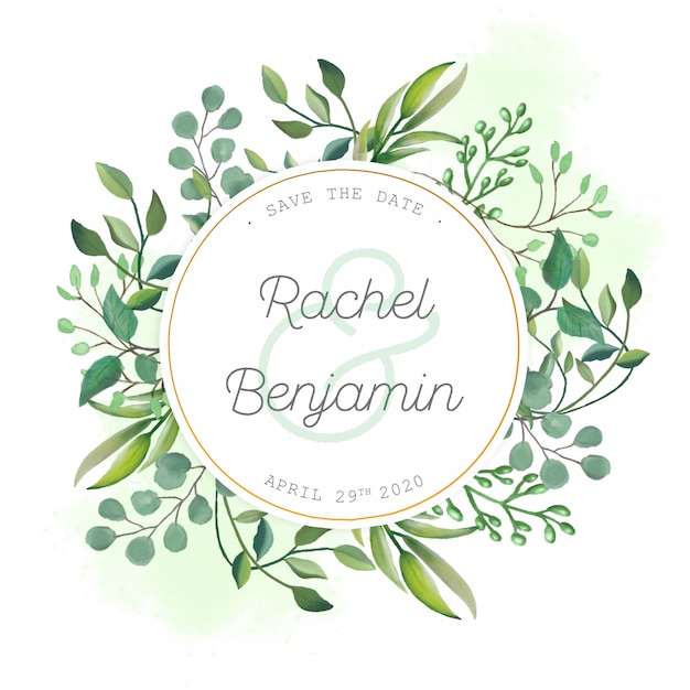 Invitación de boda con hojas de acuarela