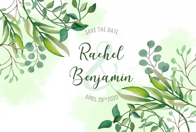 Invitación de boda con hojas de acuarela