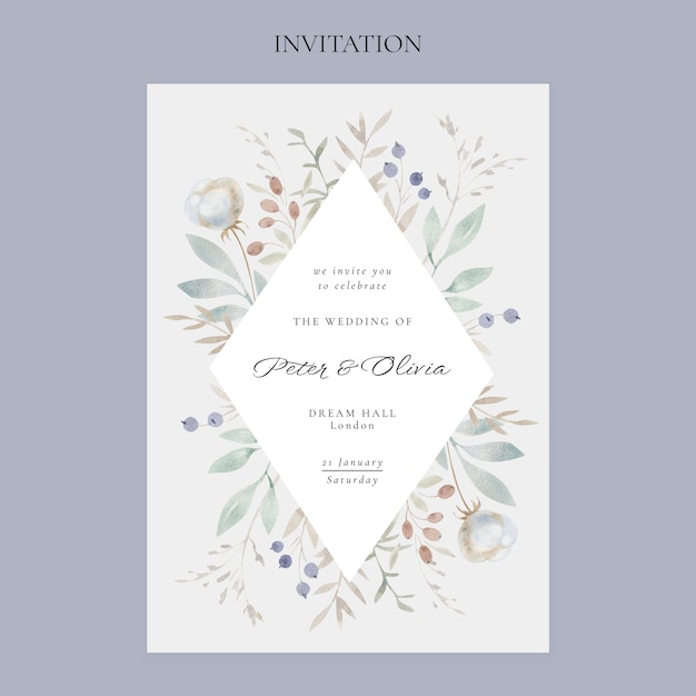 PSD gratuito invitación de boda de invierno en acuarela