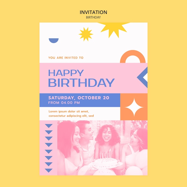 Invitación de celebración de cumpleaños geométrica
