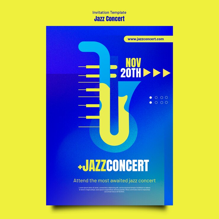 PSD gratuito invitación de concierto de jazz degradado
